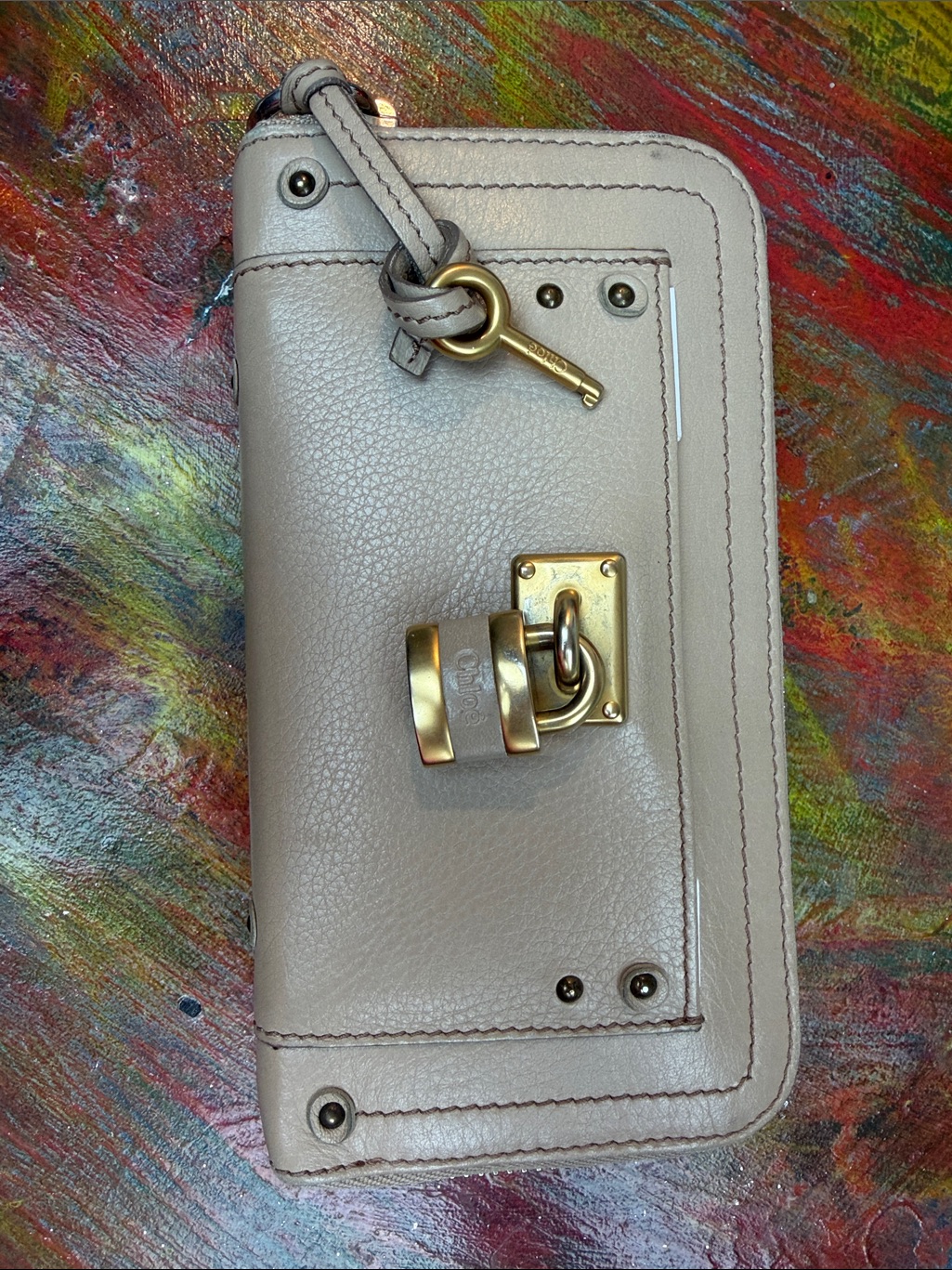 Auth. Chloe Wallet Long Wallet Paddington Beige Gold Hardware W.Lock Zip Around